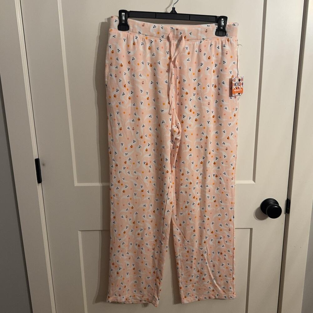 Novogratz Pajama Pants Sz L Pink Ghost Pumpkin Fall Flannel Halloween Lounge